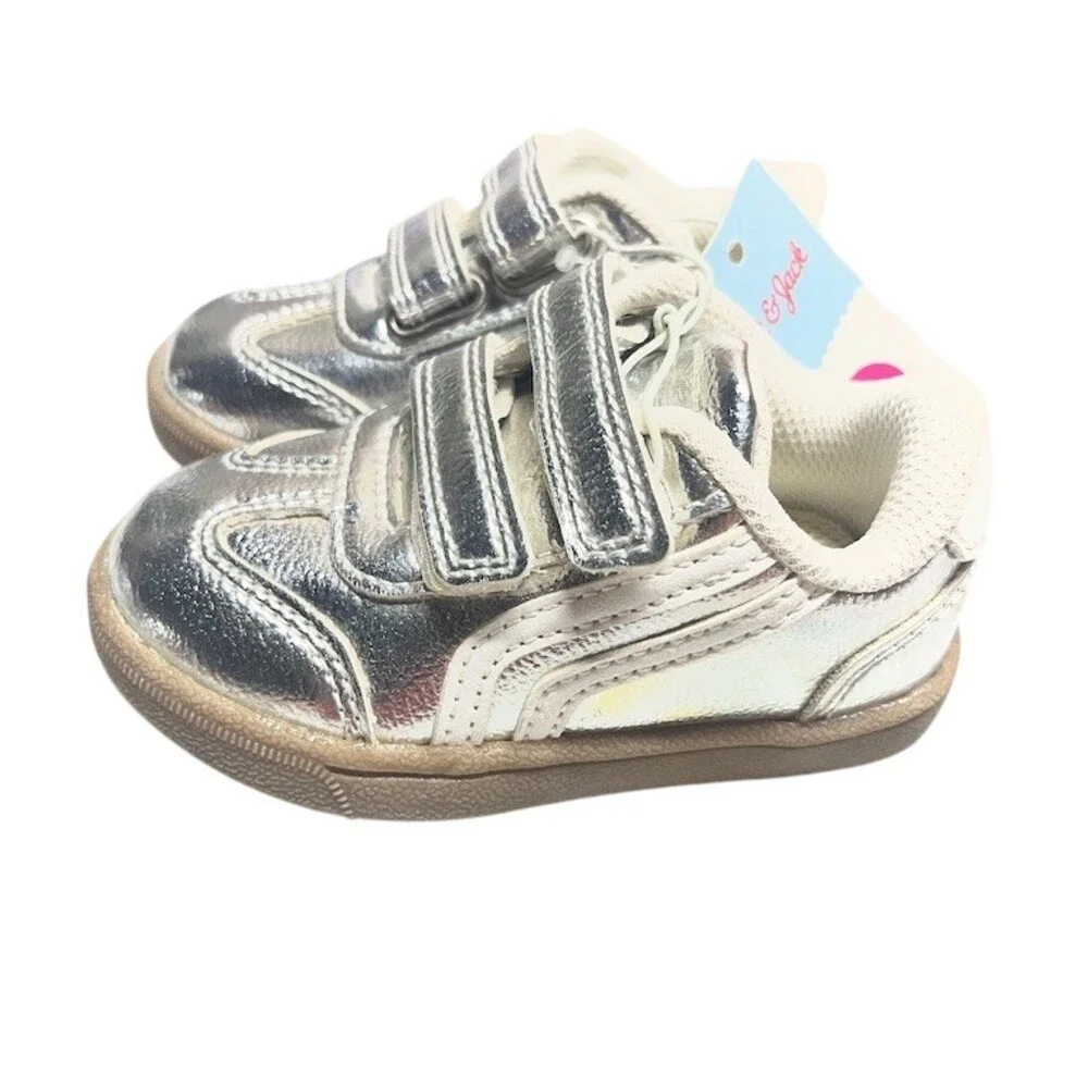 Cat & Jack Toddler Sneakers Unisex Size 5 Silver Metallic Hook & Loop